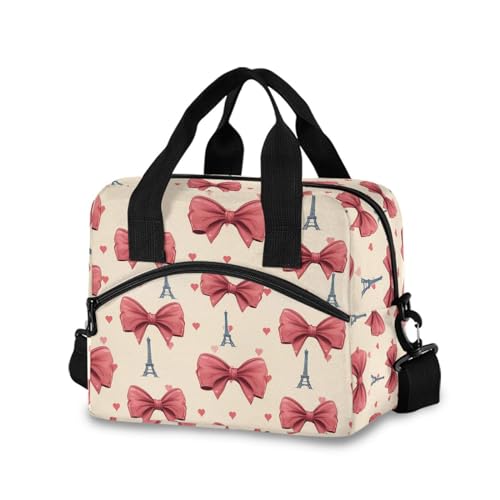 ALAZA Eiffel Tower Pink Bows Hearts Insulated Lunch Bag Women Men Portable Reusable Cooler Lunch Tote Bag for Work Office Picnic College - color: Multi 08