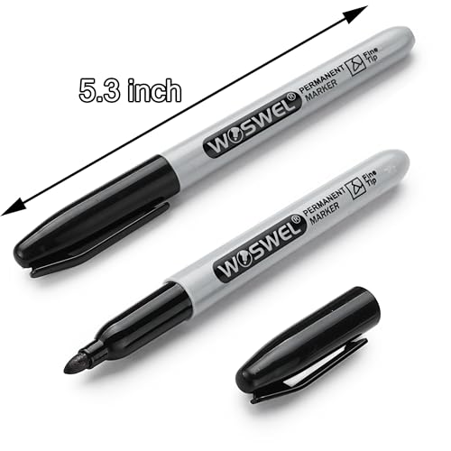 WOSWEL Permanent Markers Bulk, 200 Pack, Black Permanent Marker Pens, Fine Tip, Waterproof, Quick Drying, Smooth Writing, Used on Glass Metal Stone Paper Most Surfaces, Office School Supplies