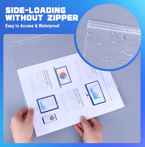 Antner 10 Pack Letter Size Binder Pockets 3 Ring Binder Zipper Pouch, 3-Hole Waterproof Resealable Zip Loose Leaf Insert Bags PVC Document Organizer Folders Page Sheet Protectors for 8.5x11 Paper