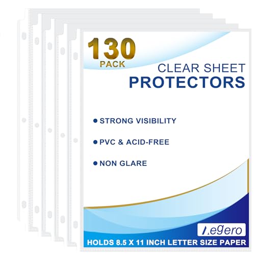 Aegero 130 Pack Clear Sheet Protectors, 8.5 x 11 inch Page Protectors for 3 Ring Binder,Top Loading Paper Protector for Documents and Photos,Letter Size - size: 130 Pcs