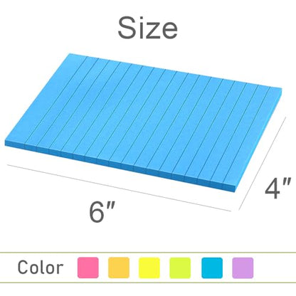 Lined Sticky Notes 4X6 in Bright Ruled Stickies Colorful Super Sticking Power Memo Pads, 45 Sheets/pad, 6 Pads/Pack - size: 4x6 in