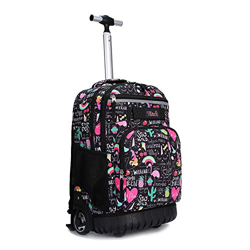 Tilami Rolling Backpack 18 inch Wheeled Backpack School College Student Travel Trip Boys and Girls - color: Ins Black