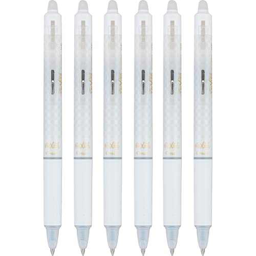 Pilot FriXion Ball Clicker Erasable Gel Ink Retractable Pen, Extra Fine Point, 0.5mm, White Barrel, Black Ink, 6 Count