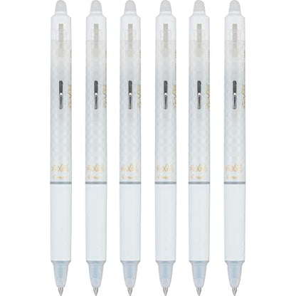 Pilot FriXion Ball Clicker Erasable Gel Ink Retractable Pen, Extra Fine Point, 0.5mm, White Barrel, Black Ink, 6 Count