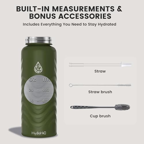 32oz Stainless Steel Insulated Water Bottle, 48H Ice Cold & 24H Hot, Leak-Proof Wide Mouth Lids (Straw & Spout), BPA-Free Bottles, Mens Water Bottle for Gym, Hiking, Travel - Green - color: Green, size: 32 Ounces