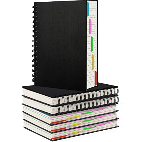 EUSOAR Hardcover Spiral Notebook, 6 Pack A5 5.5"x 8.3", 5 Subject Notebook, 120 Sheets/ 240 Pages, Premium Thick 100gsm, Large Journal Notebooks with Dividers for School Office Note Taking Gift - color: Black, size: A5-6Pack