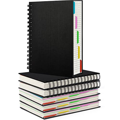 EUSOAR Hardcover Spiral Notebook, 6 Pack A5 5.5"x 8.3", 5 Subject Notebook, 120 Sheets/ 240 Pages, Premium Thick 100gsm, Large Journal Notebooks with Dividers for School Office Note Taking Gift - color: Black, size: A5-6Pack