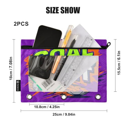 Gredecor 3 Ring Binder Pencil Pouch, Goal Time Soccer Ball Zippered Pen Case Pouches with Clear Window, 2 Pack Stylish Office & School Supplie - color: Goal Time Soccer Ball