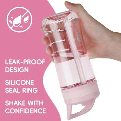 14oz Clear Kids Water Bottle with Straw Lid, BPA-Free Tritan, Measurement Scale, Sturdy Handle Wide Mouth Leak-proof Reusable Plastic Bottle for Boy& Girls, Back to School(Pink) - color: Pink