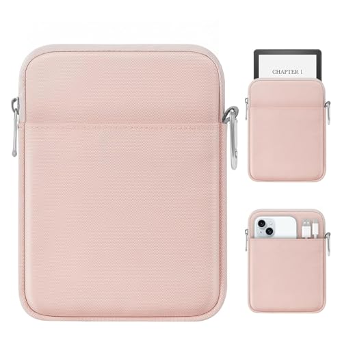 MoKo Padded Ereader Sleeve Case for 6-7 inch Ereader Tablet Bag Protective Cover Pouch with a Carabiner, Compatible with 7" eReader Colorsoft Signature Edition 2024, Pink - color: Pink, size: 6-7