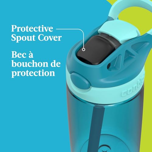 Contigo Kids Aubrey Straw Water Bottle with Leak-Proof Lid, BPA-Free Plastic, Dishwasher Safe, Juniper Jade Vine, 14 oz (414 mL)