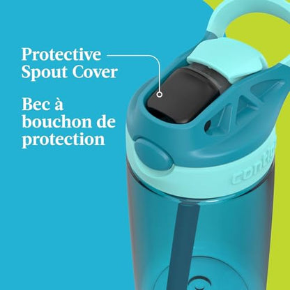 Contigo Kids Aubrey Straw Water Bottle with Leak-Proof Lid, BPA-Free Plastic, Dishwasher Safe, Juniper Jade Vine, 14 oz (414 mL)