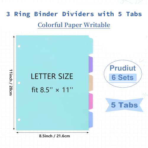 6 Sets 30 Pcs Binder Dividers with Tabs for 3 Ring Notebook Index Pages | Colorful Paper Writable and Preprinted 5 Tabs, 8.5 × 11 Inch Organizing Documents Files For School Office Home