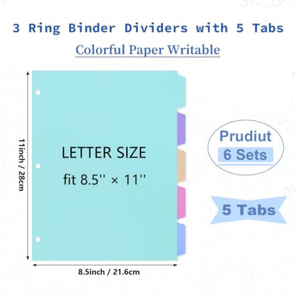 6 Sets 30 Pcs Binder Dividers with Tabs for 3 Ring Notebook Index Pages | Colorful Paper Writable and Preprinted 5 Tabs, 8.5 × 11 Inch Organizing Documents Files For School Office Home