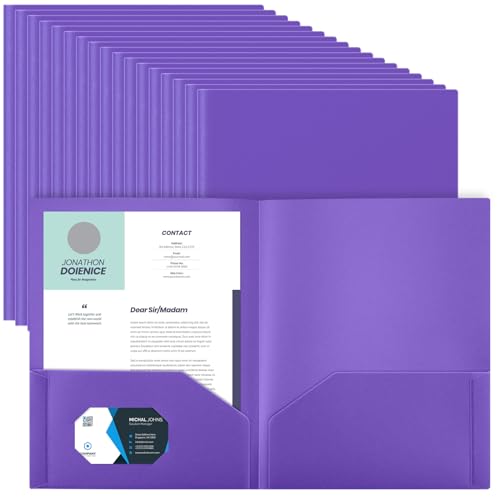 Gueevin 100 Pack Plastic Folder with Pockets, 2 Pocket Folders, Plastic Glossy Folders Fit Letter Size Paper, Heavy Duty Durable File Folder with Business Card for Home Office School (Purple) - color: Purple
