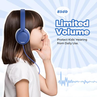 TuneFlux Upgraded Kids Headphones, Wired Toddler Headsets, 85dB Limited Volume On Ear Headphones, Portable Foldable Design, Stereo Sound Kids Headsets for School/Tablet/Travel-Sapphire Blue - color: Sapphire Blue