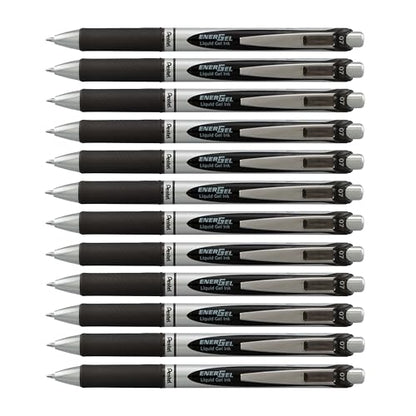 Pentel EnerGel RTX Retractable Liquid Gel Pen, (0.7mm) Medium Line, Metal Tip, Black Ink, Box of 12 (BL77-A)