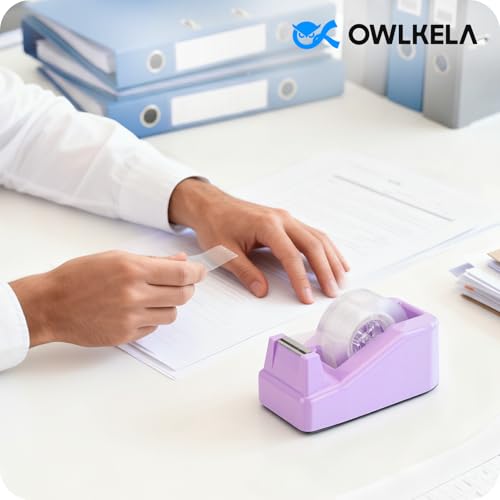 OWLKELA Lightweight Desktop Tape Dispenser, Non-Skid Base Tape with Dispenser, Ideal for Office, Home and School, 1 Pack Tape Holder with 8Pcs Transparent Tape, 0.71 Inch x 1000 Inches, Purple - color: Purple, size: 1 Pcs