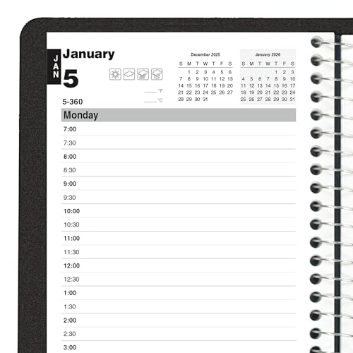 Blueline® 2026 Essential Daily Planner, Appointment Book, 12 Months, January to December, Spiral Binding, 8" x 5", Black (C2504.81T-26)