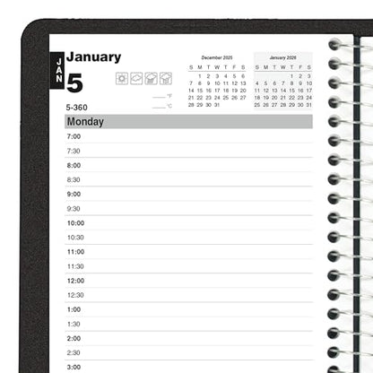 Blueline® 2026 Essential Daily Planner, Appointment Book, 12 Months, January to December, Spiral Binding, 8" x 5", Black (C2504.81T-26)