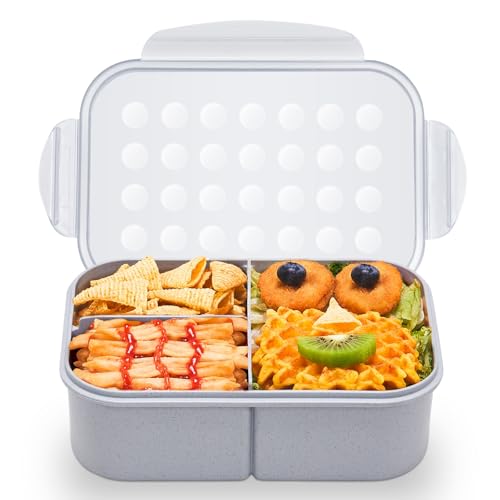 MISS BIG® Large Bento Lunch Box for Adults, 1900ml, 3 Compartments, Gray | Gray 1900ml adult bento lunch box for work meals, meal prep, office fridge, picnic, and travel. - color: Gray, size: 1900ml