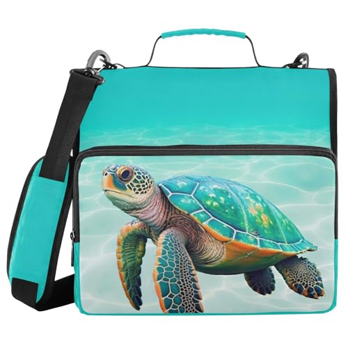 Sea Turtle Teal 3 Ring Binder Bag 1.5 inch Binder Organizer with Zipper Shoulder Strap 500 Sheet Documents Storage for School Office - color: A005, size: 13.6 x 12.4 x 3.5 in