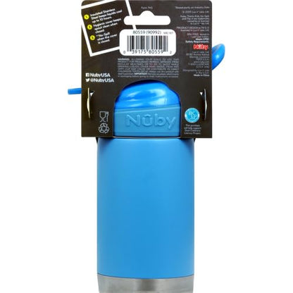 Nuby Thirsty Kids No Spill Flip-It Reflex Stainless Steel Travel Cup or Water Bottle - 10 Oz - 18+ Months - Blue - Back to School Essentials - size: 10.1 Ounces, style: Blue