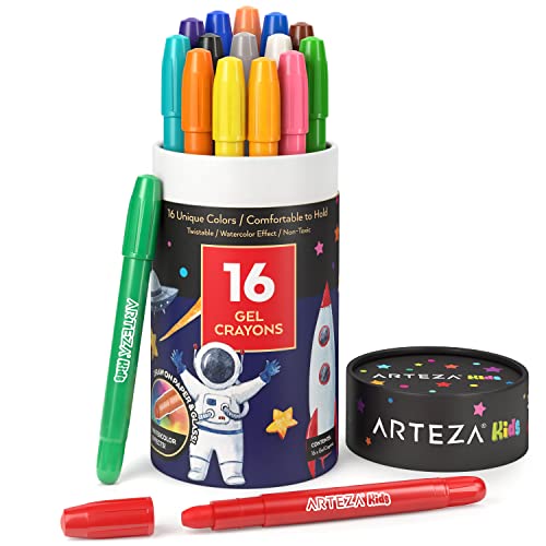ARTEZA Kids Gel Crayons, 16 Count, Twistable and Washable Jumbo Crayons, School Supplies for Classrooms, Students, and Teachers