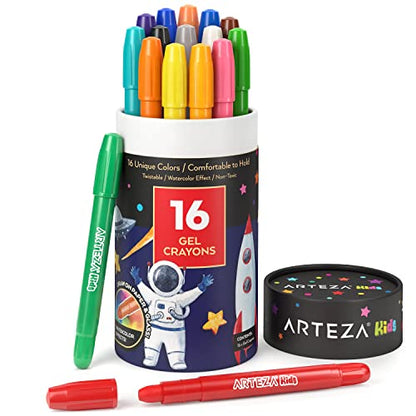 ARTEZA Kids Gel Crayons, 16 Count, Twistable and Washable Jumbo Crayons, School Supplies for Classrooms, Students, and Teachers