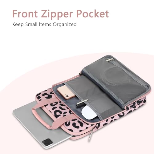 MOSISO 12.9 inch Tablet Sleeve Bag for iPad Pro 13 M4&iPad Air 13 M3 M2,iPad Pro 12.9 M2 M1 6/5th,Surface Laptop Go 12.4,Galaxy Tab S8+/S9+ 12.4, Leopard Grain Tablet Shoulder Bag with 3 Pockets, Pink - color: Pink
