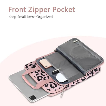 MOSISO 12.9 inch Tablet Sleeve Bag for iPad Pro 13 M4&iPad Air 13 M3 M2,iPad Pro 12.9 M2 M1 6/5th,Surface Laptop Go 12.4,Galaxy Tab S8+/S9+ 12.4, Leopard Grain Tablet Shoulder Bag with 3 Pockets, Pink - color: Pink