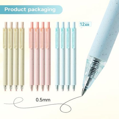 Gel Pens for Note Taking 12PCS RIANCY Black Ink Fine Point Pen Black Gel Pens Quick Dry Ink 0.5mm Smooth Writing Pen for Home Office Art Back to School Supplies (Mixed) - color: Mixed Black Ink