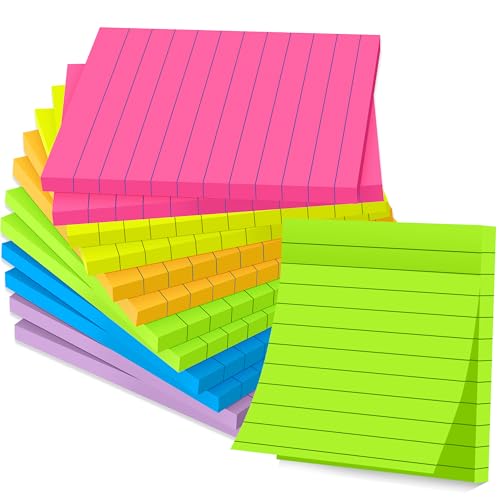(12 Pads) Lined Sticky Notes 4x4 in Post, 6 Bright Colors with Lines Self-Stick Note Pads it, Strong Adhesive, 46 Sheets/Pad, 552 Sheets in Total - size: 4x4 in