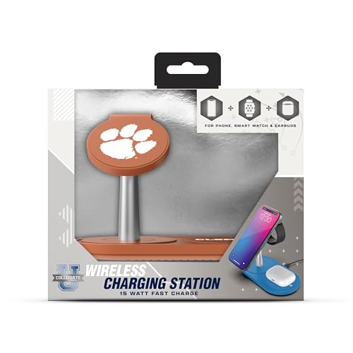 SOAR Collegiate 3-in-1 Wireless Charging Station - color: Clemson Tigers