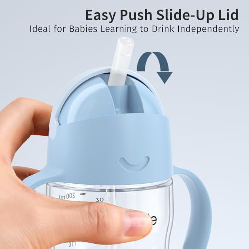 Evorie Tritan Weighted Straw Cup Baby Training Cup, Spill Proof, 7 Oz, 6M+ | BPA & BPS-Free, First learning cup, 360° drinking, Dishwasher safe, Durable Sippy Cup, Blue - color: Blue
