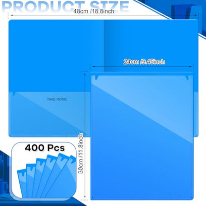 Henoyso 400 Pcs Take Home Folders 2 Inside Pockets, Parent Teacher Communication Folder for Students Homework with Clear Front Pocket Heavy Duty, School Classroom Supplies, 11.8 x 9.45 Inch (Blue) - color: Blue