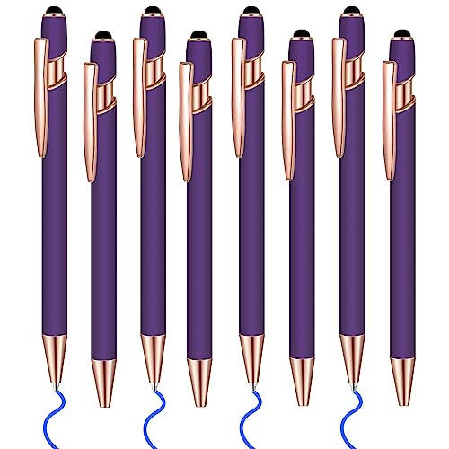 8 Pcs Blue Ink Ballpoint Pen with Stylus Tip 2 in 1 Stylus Ballpoint Pen Metal Pens Stylus Pen for Touch Screens School Office Coworkers (Purple Rose Gold) - color: Purple Rose Gold
