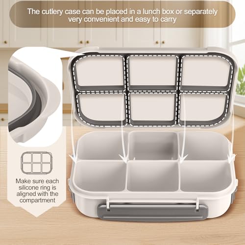 Amathley Lunch Box Kids Girls Boys,Bento Box Adult,Toddler Lunch Containers for School,Leakproof Snack Containers with 6 Compartments,Sauce Container,10 Food Picks and 4 Muffin Cups (White) - color: White
