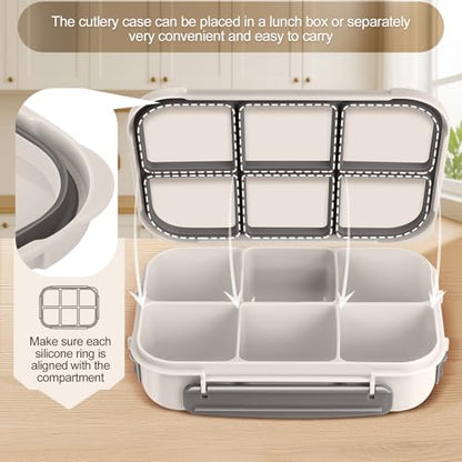 Amathley Lunch Box Kids Girls Boys,Bento Box Adult,Toddler Lunch Containers for School,Leakproof Snack Containers with 6 Compartments,Sauce Container,10 Food Picks and 4 Muffin Cups (White) - color: White