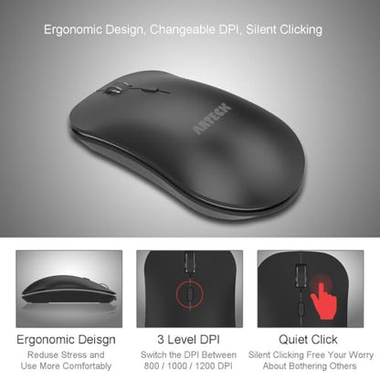 Arteck 2.4G Wireless Keyboard and Mouse Combo Ultra Compact Slim Stainless Keyboard and Ergonomic Mouse for Computer/Desktop/PC/Laptop and Windows 10/8/7 Build in Rechargeable Battery