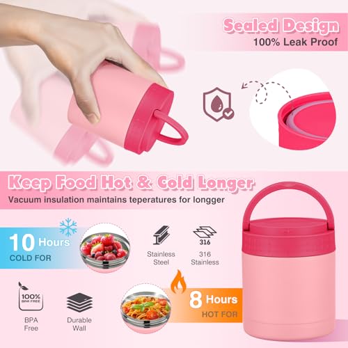 WyfKyd Snack Box Container Set with Soup Thermo Kids Adults Bento Lunch Box | Snack Box Container Set with 10.5oz Soup Thermo and Bag for Kids Adults Bento Lunch Box for Office School Travel Outdoor Pink - color: Pink Set