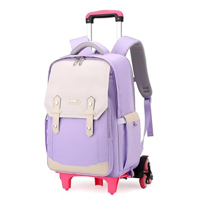 Purple Rolling Backpack for Girls Kids Roller Backpack with Wheels for Girls, Trolley School Bags for Primary Students, Kids Wheeled Bookbags on 6 Wheels, Purple - color: 6 Wheels Purple