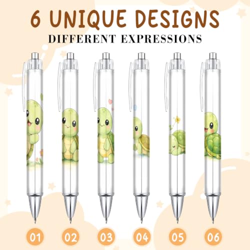 6-Piece Cute Turtle Pen Set, Funny Animal Ballpoint Pens for Women Men Kids Teens, Gift for Her Him Friends Coworkers, Birthday Christmas Valentines Easter Gift, School Supplies Desk Accessories
