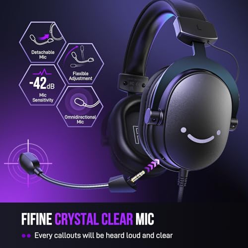 FIFINE Wired Gaming Headset, Gamer Headset with 3.5mm and USB Dual Connectivity, 7.1 Surround Sound, Tuned 50mm Drivers, Detachable Mic, Over-Ear Headphones for PC/PS5/Xbox, Black-AmpliGame H9 - color: Black