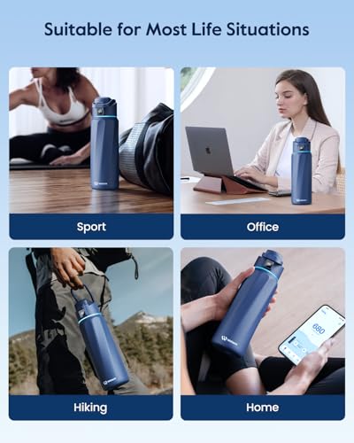 WaterH BOOST Smart Water Bottle Tracker with Reminder to Drink Water, 32oz | Double Wall Vacuum Insulated Stainless Steel, BPA-Free, Leakproof, Smart App Tracking, Travel-Friendly Wide Mouth for Office - color: Navy Blue, size: 32 Ounces