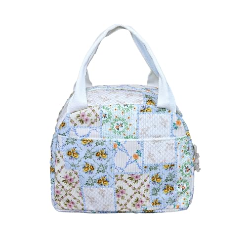 Lunch Box for Women, Reusable Insulated Lunch Box Floral Tote Bags Corduroy Totes for Women Office Work Travel Picnic - color: Retro Floral Patchwork