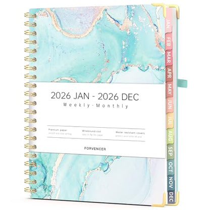 Forvencer 2026 Planner, Weekly and Monthly Calendar Planner for Women, Jan 2026 - Dec 2026, 8.5" x 11", Hardcover Planning Agenda book with Monthly Tabs, Spiral Bound, Inner Pocket, Cute Journal Organizer Notebook for Office School, A4 Size,Light Green -