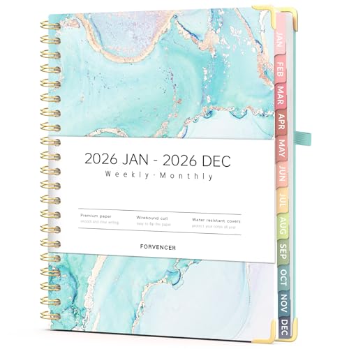 Forvencer 2026 Planner, Weekly and Monthly Calendar Planner for Women, Jan 2026 - Dec 2026, 8.5" x 11", Hardcover Planning Agenda book with Monthly Tabs, Spiral Bound, Inner Pocket, Cute Journal Organizer Notebook for Office School, A4 Size,Light Green -