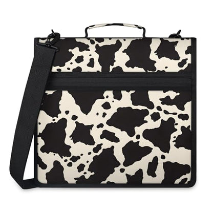Boho Milk Print Zipper Binder, 3 D-Ring Expanding File Folder with Handle & Adjustable Shoulder Strap, 400 Sheets Capacity Multi-Pocket Organizer for 13 Inch Laptop - color: Boho Milk Print