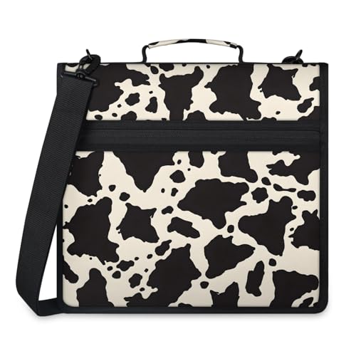 Boho Milk Print Zipper Binder, 3 D-Ring Expanding File Folder with Handle & Adjustable Shoulder Strap, 400 Sheets Capacity Multi-Pocket Organizer for 13 Inch Laptop - color: Boho Milk Print